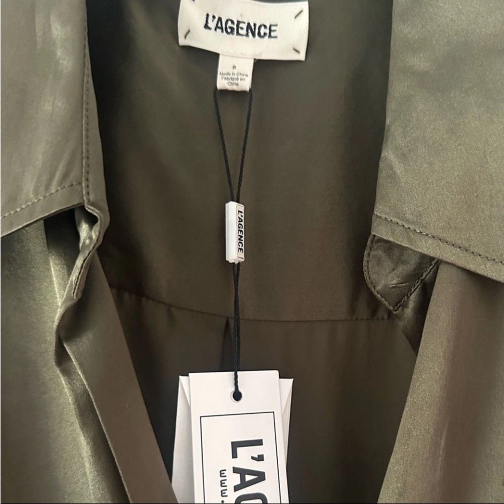 NWT L'Agence Green Winter Moss Atlas 100% Silk Wrap-Effect Dress, Size 8 - Picture 8 of 9